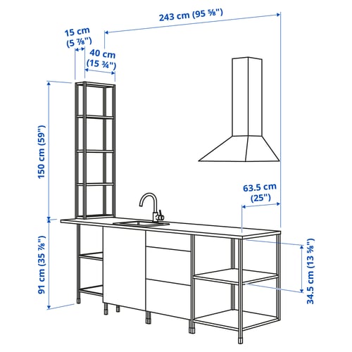 Illustration with measurements for the product: ENHET.