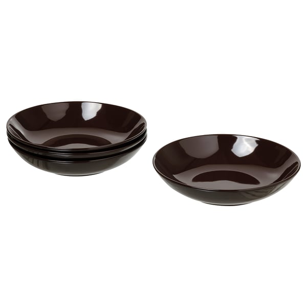 Image three stacked black FÄRGKLAR stoneware bowls, sleek and elegant for serving various meals.