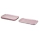 Four pink FÄRGKLAR stoneware plates, two stacked and two separate, rectangular shape, simple design.