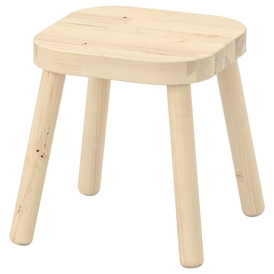 FLISAT stool, natural wood, square seat, four legs, simple design.