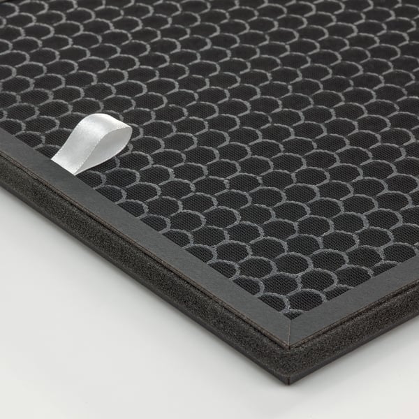 Black air philtre with hexagonal pattern, featuring a textured surface and a defined frame, indicating high quality and durability.
