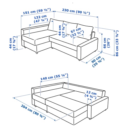Illustration with measurements for the product: FRIHETEN.