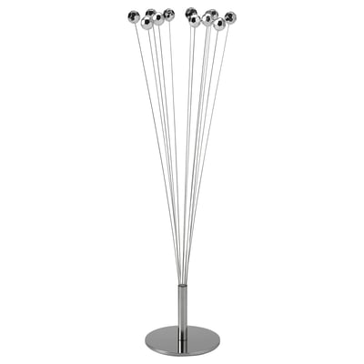 FRÖJDA decorative stand, silver, stainless steel, spherical tops, playful design.