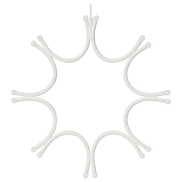 Snowflake-shaped white led pendant lamp, battery-operated, modern design.