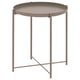 Round GLADOM tray table in beige. Light, modern design with removable tray and metal legs.
