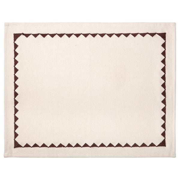 Gokvallå place mat, beige and brown, rectangular with zigzag border, 100% cotton.
