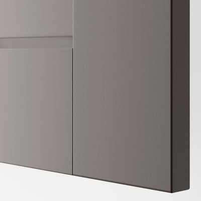 Modern grey cabinet door with sleek edges, part of the GRIMO series, displayed in high quality.