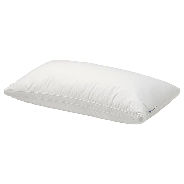 A white GRÖNAMARANT pillow with cotton cover, featuring a supportive inner core and fluffy outer filling, designed for side or back sleepers.