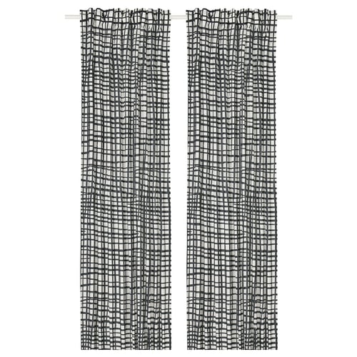 Black and white striped curtains with soft pleats; cotton-viscose blend; 300 cm length.
