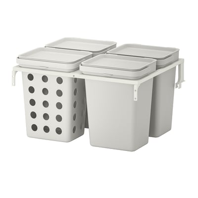 HÅLLBAR waste sorting bins in white plastic with lids and ventilation.
