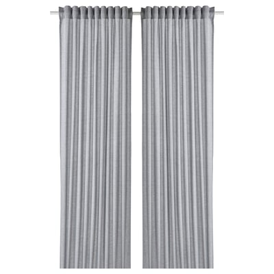 HANNALILL grey cotton curtains, simple design with rod pocket, ideal for privacy & light control.