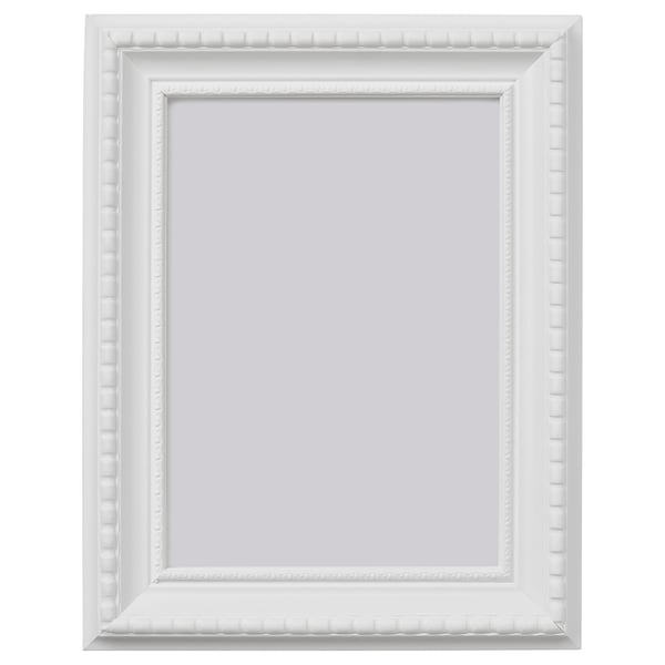 HIMMELSBY white ornate photo frame with beading, versatile stand or wall mount, safe plastic front.