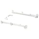 White HJÄLPA hardware set: two metal bars, hooks, and wheel, for organising.