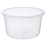 IKEA 365+ clear plastic round food container; stackable, durable, bpa-free.