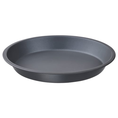 A round, grey INBAKAD pie dish, made of steel with a non-stick coating, designed for baking desserts.