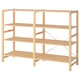 IVAR pine wooden shelf unit, untreated natural finish, four rectangular shelves, sturdy frame, simple design.