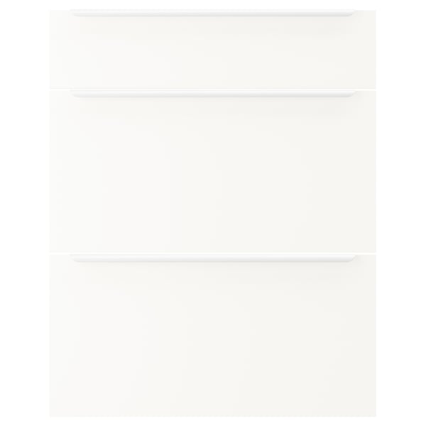 White JÄRNBODA drawer unit with sleek aluminium handles. Three square drawers.