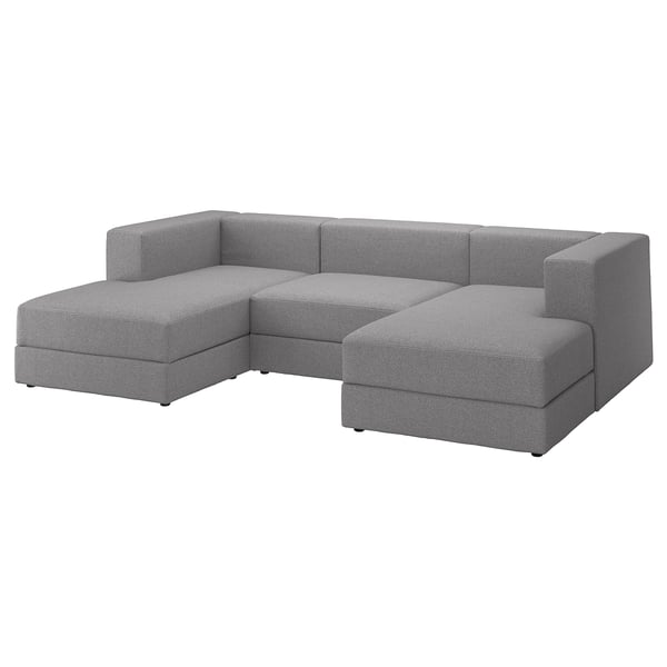 JÄTTEBO: grey modular sectional sofa with two chaises and soft cushions.