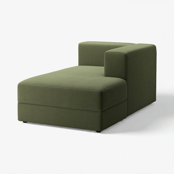 JÄTTEBO modular sofa, olive green, soft corduroy, l-shaped design, with storage.
