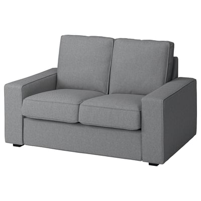 Grey KIVIK compact 2-seat sofa; modern design, soft upholstery, low armrests.