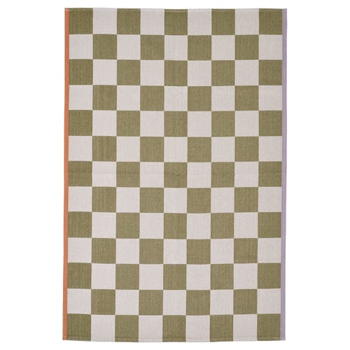 KLASSRUM rectangle rug green/white chequered pattern, cotton/polyester, flat weave, retro design.