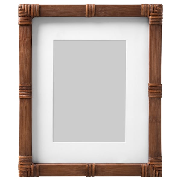 KLIBBAL brown wood picture frame with rattan edges, rectangular shape, handcrafted look.