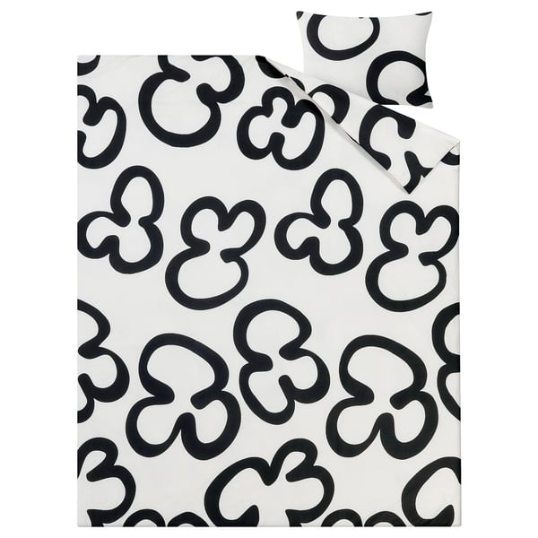 KLIPPBRÄCKA duvet set, black & white floral by anna efverlund, 80% cotton, includes cover & pillowcase.
