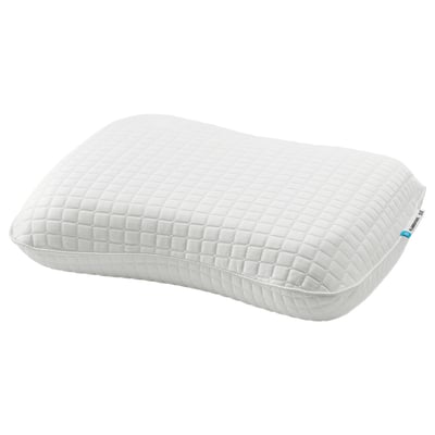 KLUBBSPORRE pillow - white, memory foam with gel top, rectangular, quilted pattern, supportive for side/back sleepers.
