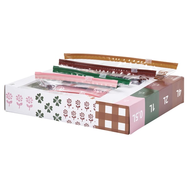 KÖSSEBÄR resealable bags in 4 sizes, coloured, food storage.