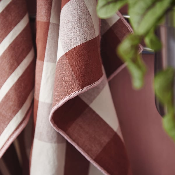 Stylish tea towels with jute & cotton blend displayed. Large, absorbent with loop for hanging.