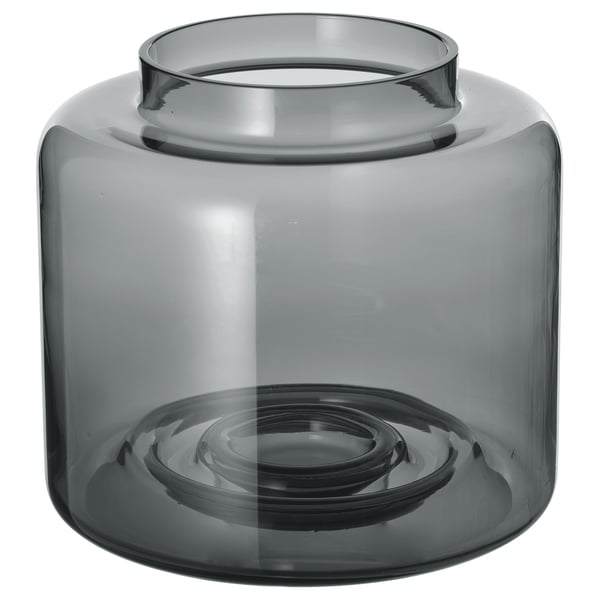 A KONSTFULL grey glass vase with a wide opening and a circular base, designed to highlight flowers.