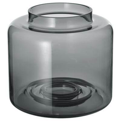 A KONSTFULL grey glass vase with a wide opening and a circular base, designed to highlight flowers.