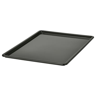 A black KUGGIS lid made of recycled pet plastic, rectangular with smooth edges.