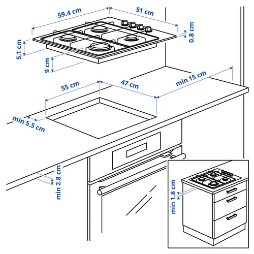 LAGAN Gas hob, white, 59 cm