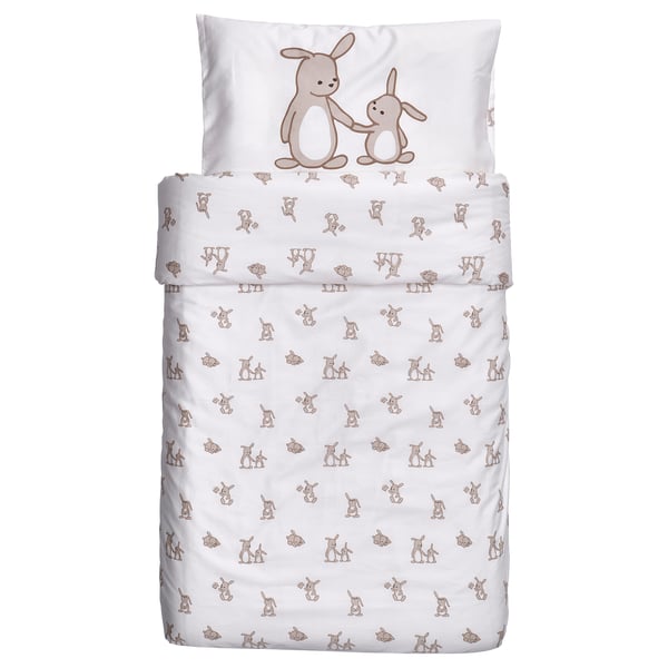 Cute white rabbit print cotton duvet cover and pillowcase set.