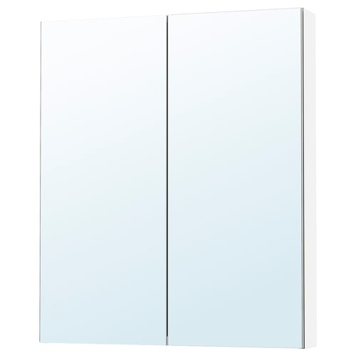 A white LETTAN wall cabinet with mirrored doors that offers storage and reflect light.
