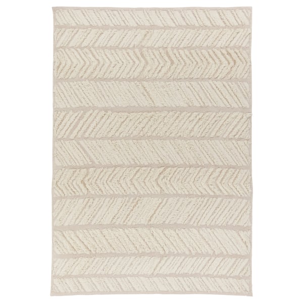 Beige LOKALGATA rug - handcrafted wool & cotton, geometric furrows.