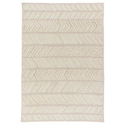 Beige LOKALGATA rug - handcrafted wool & cotton, geometric furrows.
