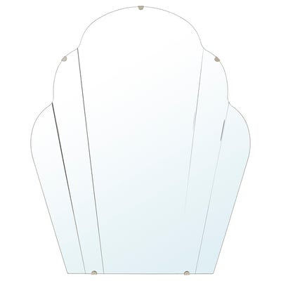 A sleek mirror named LOMMARYD, featuring a shell-like shape, with a metallic suspension fitting.