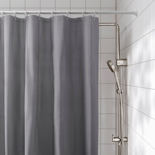 LUDDHAGTORN Shower curtain, grey, 180x200 cm