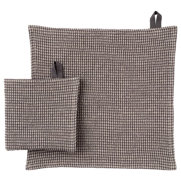 Mariantheres set: 2 grey gingham dish towels, cotton/linen blend, rectangular with hanging loops.