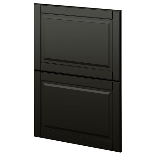 Black METOD kitchen cabinet with bevelled edges. Sleek, rectangular design with glossy finish.