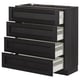 Modern black drawer unit, four open drawers with bevelled edges for kitchen storage.