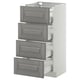METOD kitchen cabinet with 4 grey bodbyn drawers, partially open, modern design.