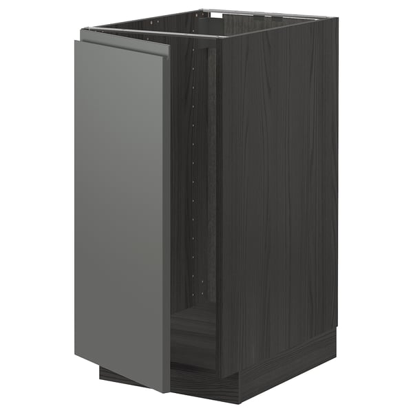 An ikea METOD kitchen cabinet in dark grey with a modern design, featuring a sturdy frame and sleek, handle-less doors.