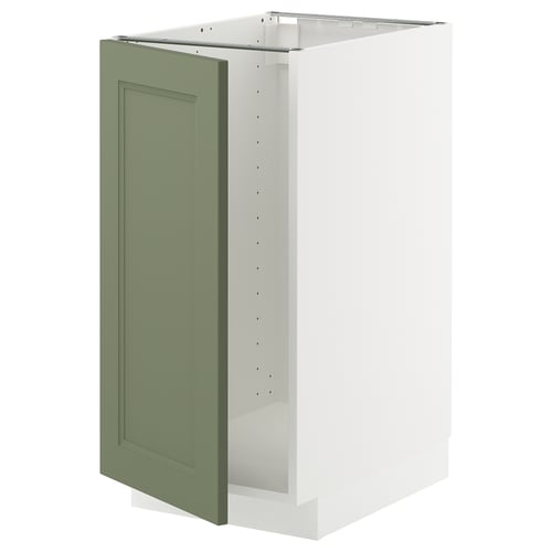 METOD kitchen unit in grey-green with white cabinet, square shape, panels.