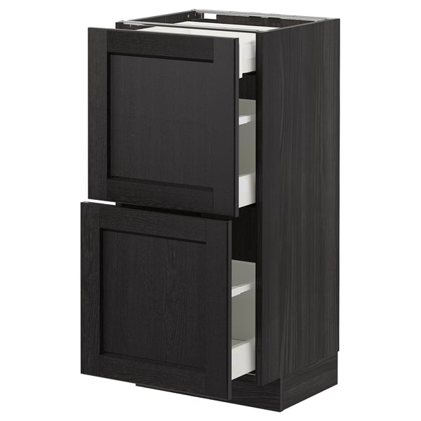 METOD kitchen unit in dark grey stained wood with two drawers and a door, modern design.