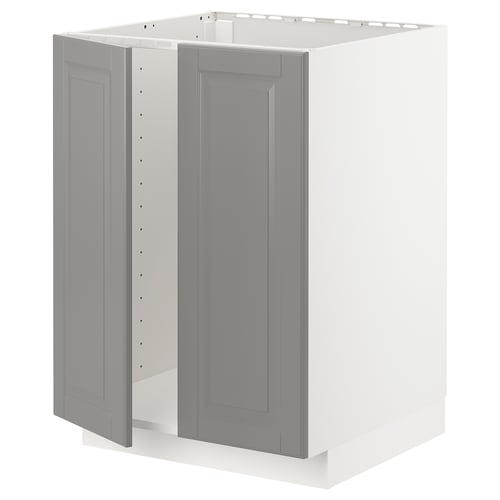 A grey METOD kitchen cabinet with two doors. It a rectangular shape and modern design, made from fibreboard and acrylic paint.