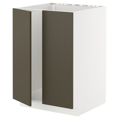 METOD kitchen cabinet with dark brown havstorp doors. White base, rectangular shape.