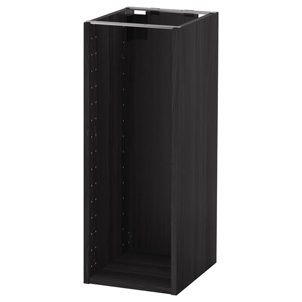 An ikea METOD black kitchen cabinet. Its rectangular, with a sleek modern design and acrylic paint finish.